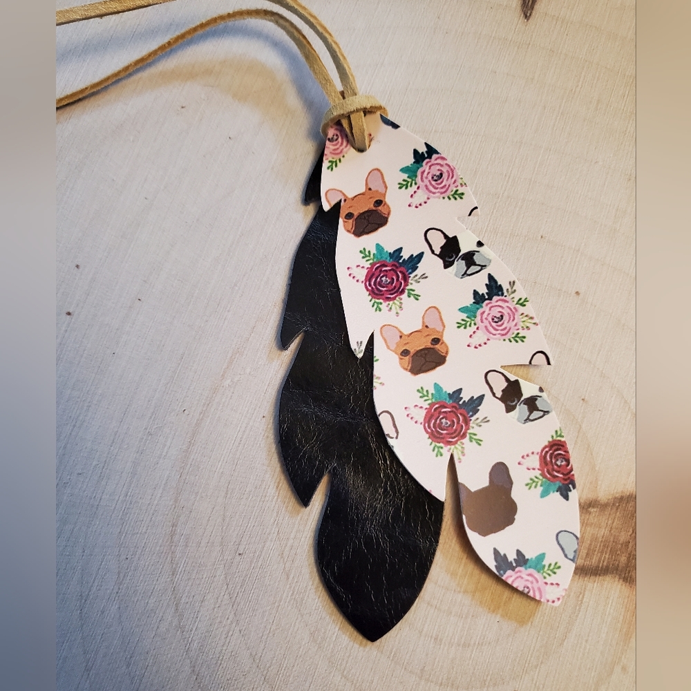 Purse charm frenchie lover, French Bulldog  Keychain, Feather Keychain, G…